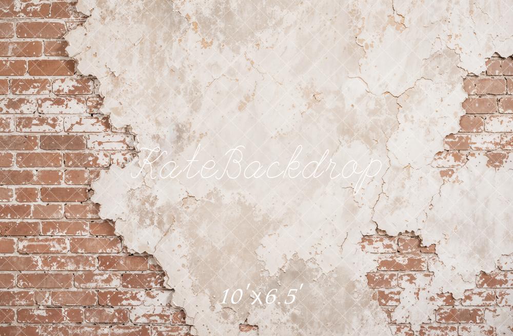 Kate Distressed Plaster Beige Brick Wall Printed Backdrop Designed by Kate Image