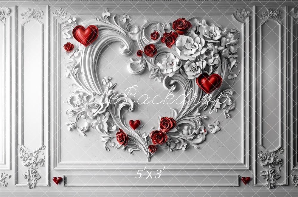 Fondo de Pared Floral Romántico en Forma de Corazón Diseñado por Mini MakeBelieve