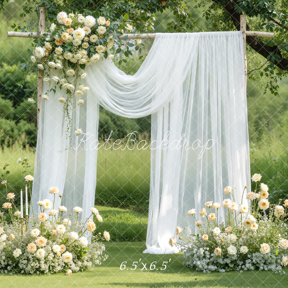 Kate Wedding Flower Arch White Curtain Backdrop Designed by Emetselch