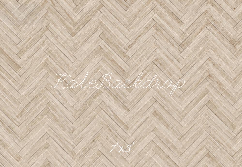 Kate Light Beige Herringbone Wood Texture Printed Floor Backdrop Designed by Kate Image