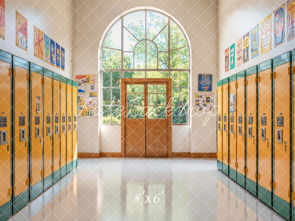 Kate Back to School Yellow Lockers Hallway Backdrop Designed by Emetselch