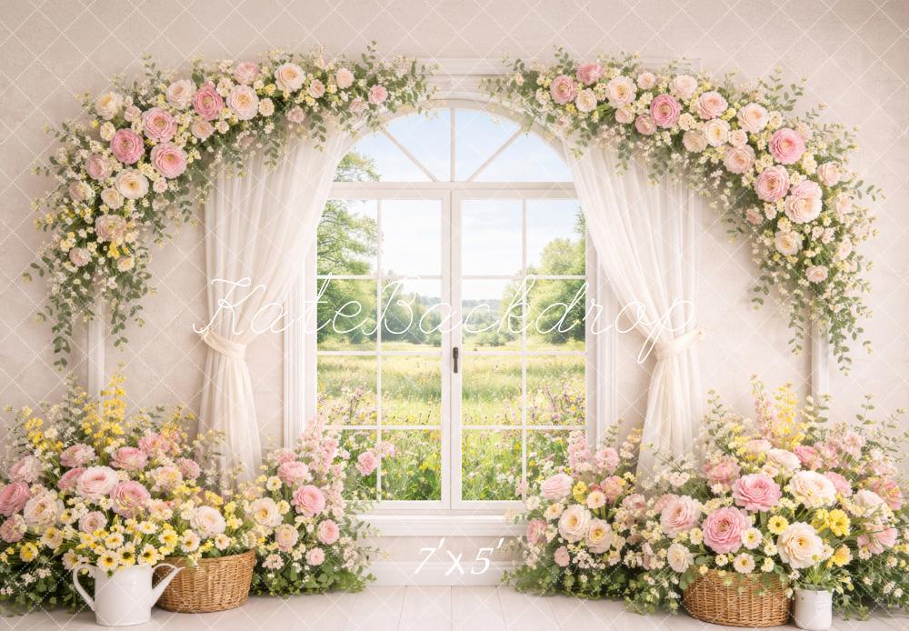 Kate Spring Flower Arch Window Pastel Flowers Backdrop Designed by Megan Leigh Photography
