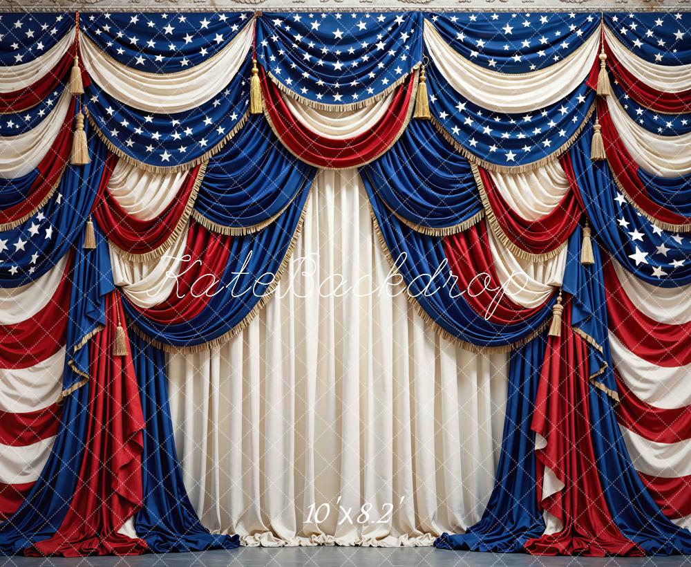 Kate Independence Day Red White Blue Star Drapes Printed Backdrop Designed by Mini MakeBelieve