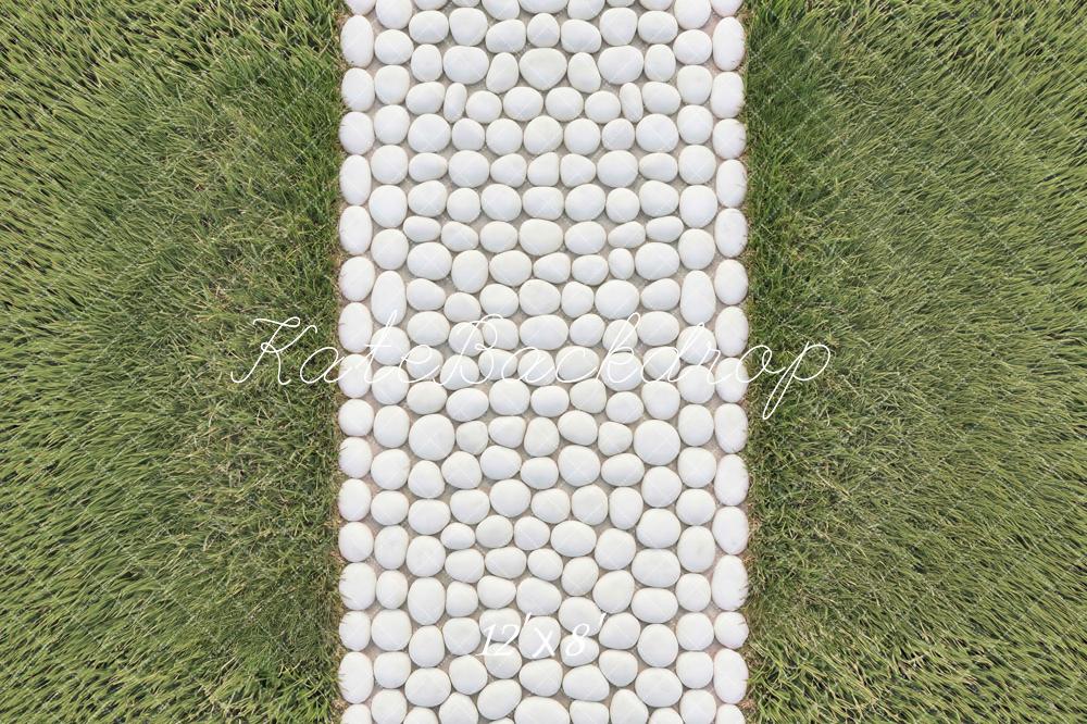 Kate White Pebble Pathway with Green Grass Floor Backdrop Designed by Mini MakeBelieve