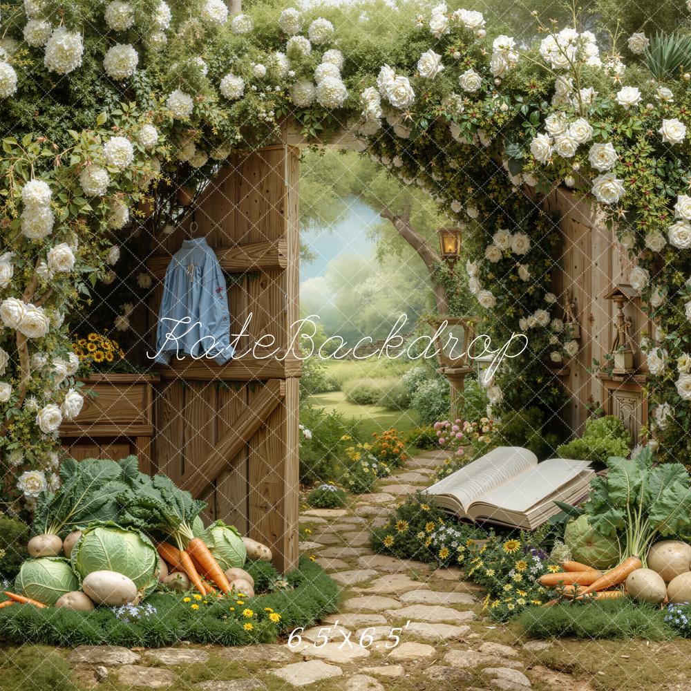 Kate Spring Flower Arch Garden Gate Vegetables Path Open Book Backdrop Designed by Chain Photography