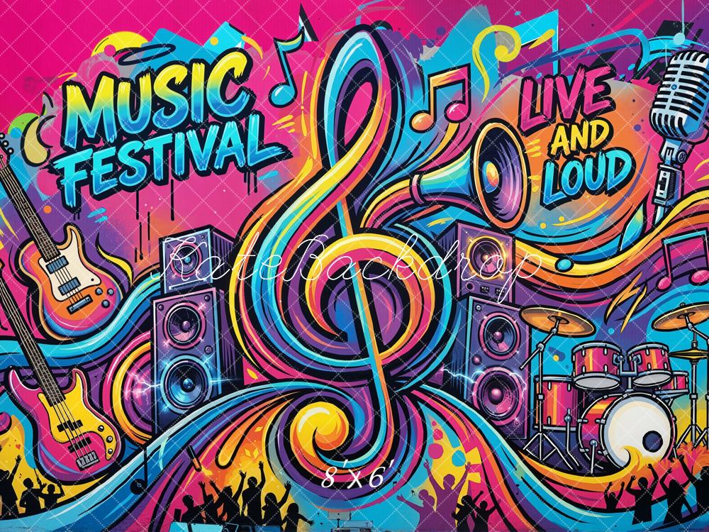 Kate Graffiti Music Festival Guitar Drum Microphone Printed Backdrop Designed by Emetselch
