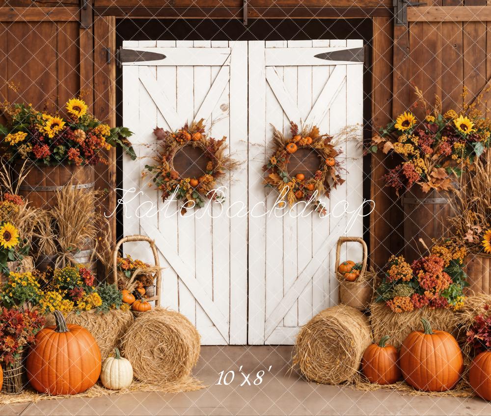 Fall Harvest Barn Door Pumpkins Foto Achtergrond Designed by Emetselch
