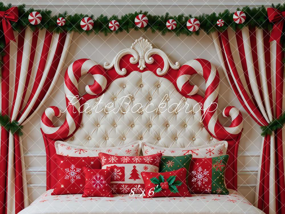 Kate Christmas Candy Cane Headboard Red Striped Curtains Backdrop Designed by Mini MakeBelieve