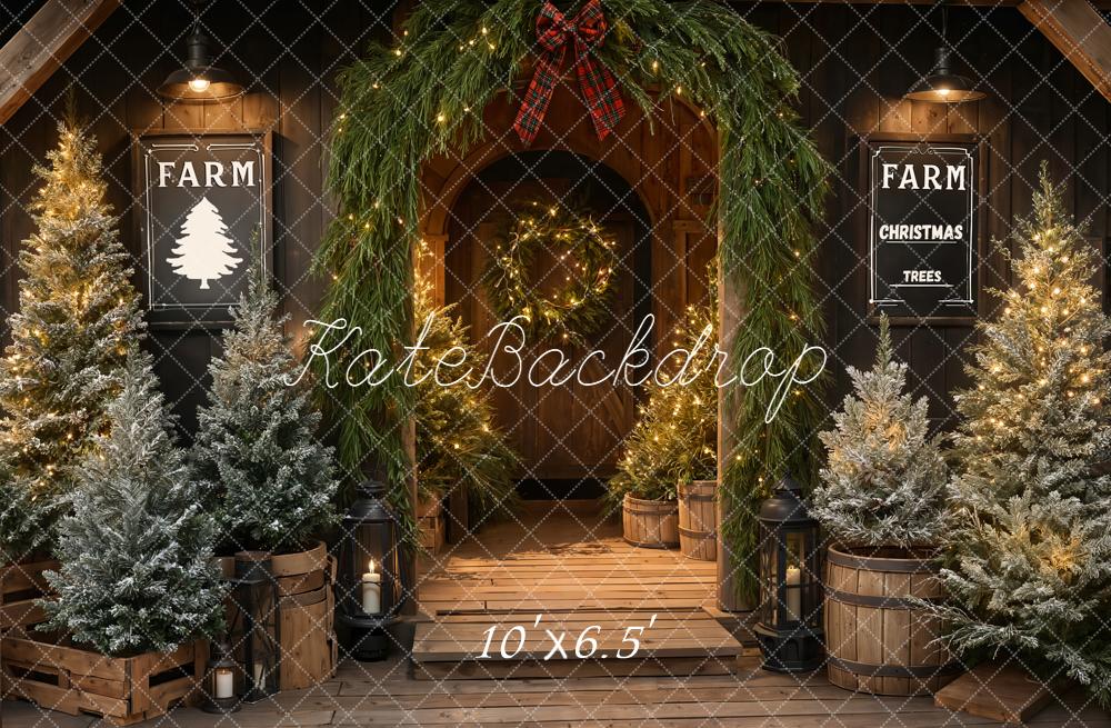 Kate Christmas Trees Farmhouse Porch Garland Arch Backdrop Designed by Emetselch
