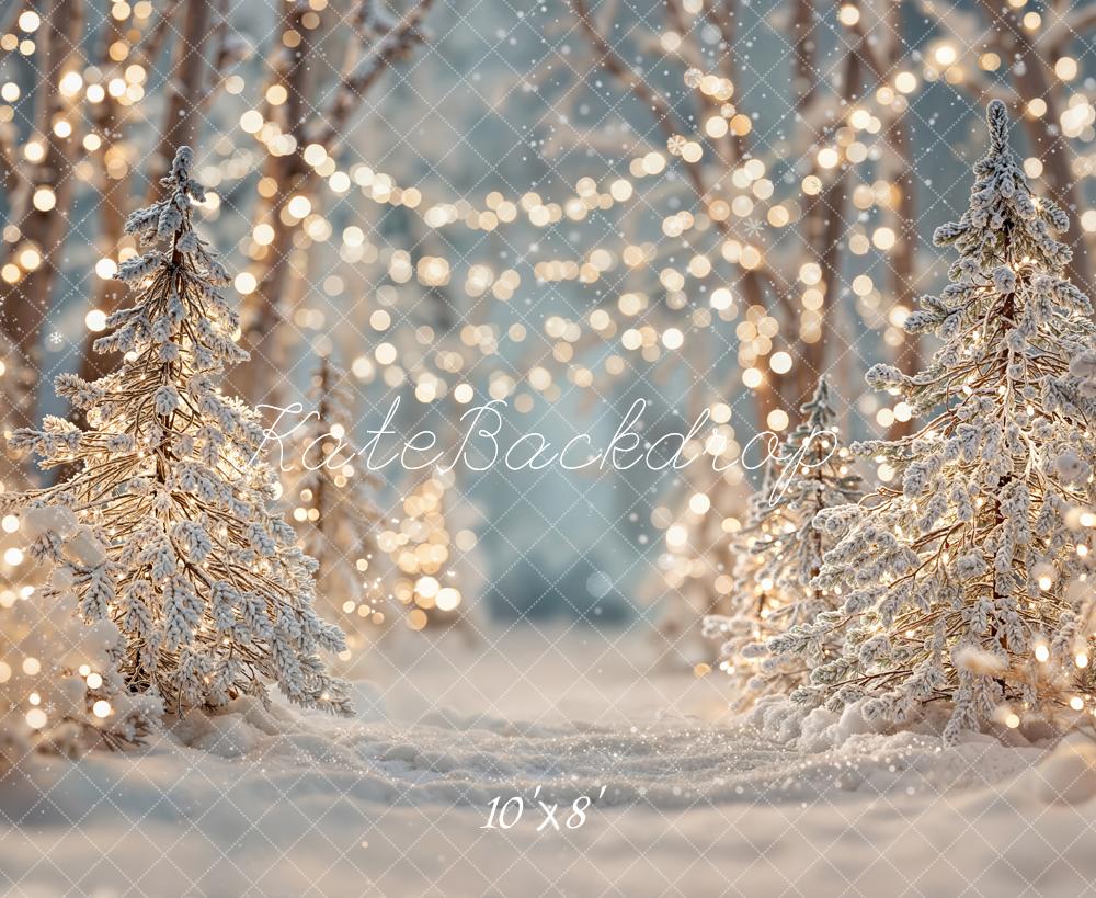 Kate Christmas Winter Snowy Trees Bokeh Lights Backdrop Designed by Emetselch