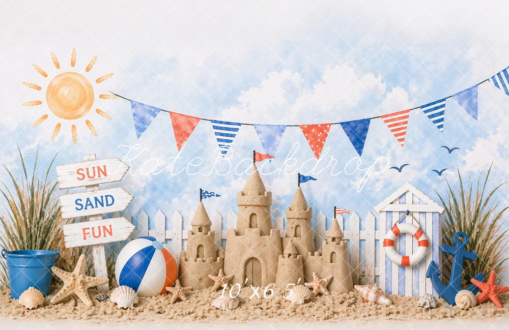 TEST Kate Summer Beach Sandcastle Bunting Seashells Anchor Printed Backdrop Designed by Caitlin Lynch