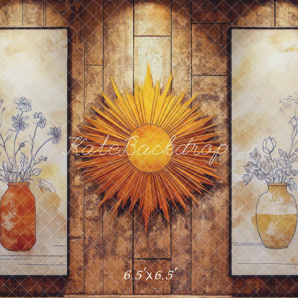 Kate Boho Sunburst Wall Floral Vase Illustrations Backdrop Designed by Mini MakeBelieve