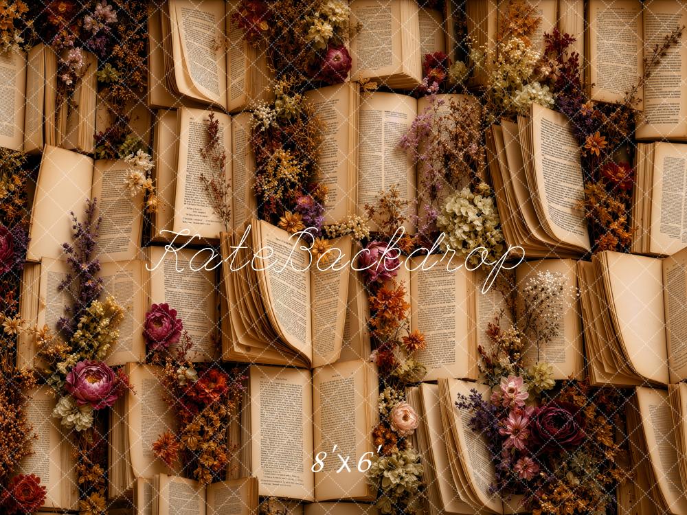 Kate Vintage Books Dried Flowers Wall Printed Backdrop Designed by Ashley Ward