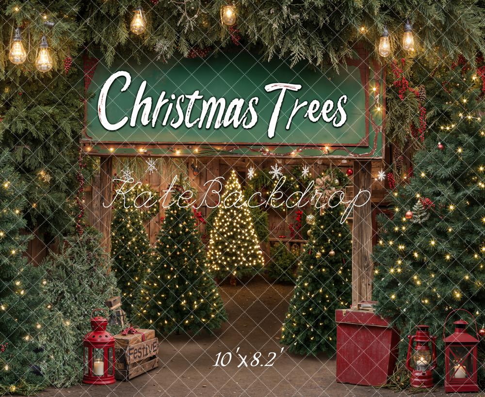 Kate Christmas Trees Rustic Lanterns Barn Backdrop Designed by Emetselch