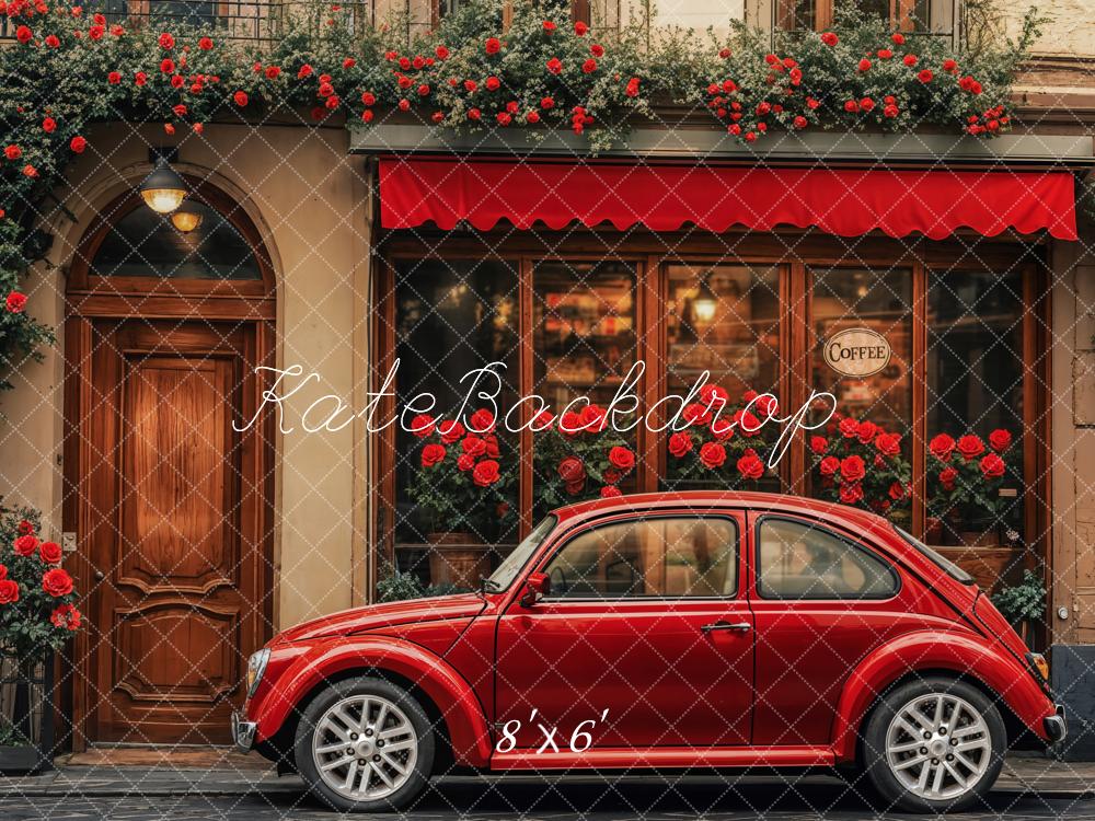 Kate Valentine Red Vintage Car Cafe Shop Backdrop Designed by Emetselch