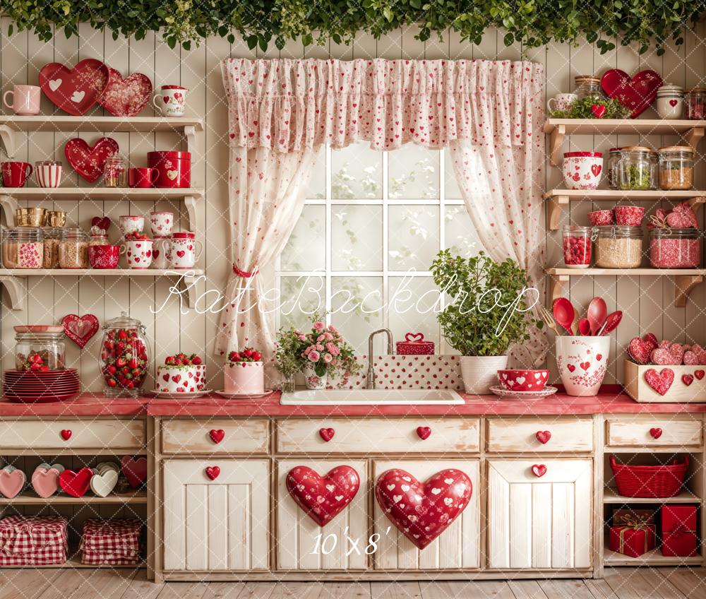 Kate Valentine's Day Red Heart Plates Kitchen Cupboard Photography Backdrop Designed by Emetselch