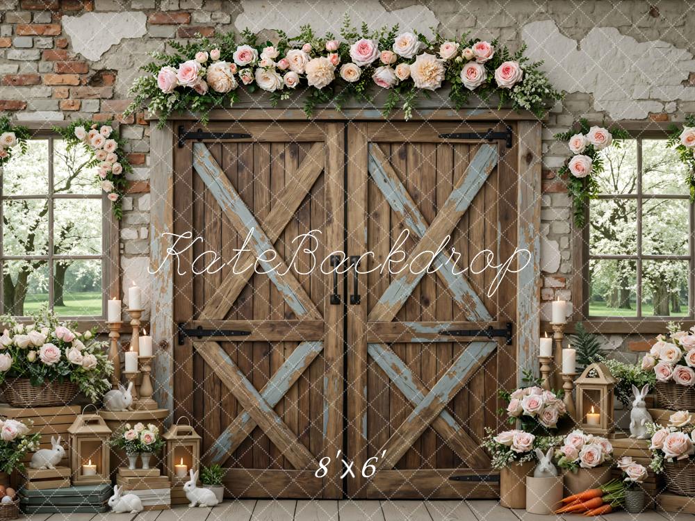 Kate Spring Rustic Barn Doors Flower Arch Bunnies Lanterns Backdrop Designed by Mini MakeBelieve