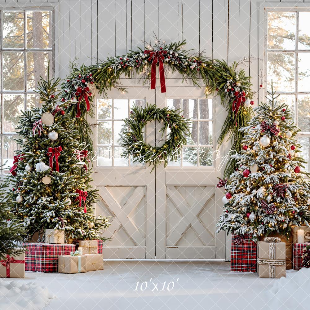 Kate Christmas Greenery Arch Snowy Christmas Trees Presents Backdrop Designed by Emetselch