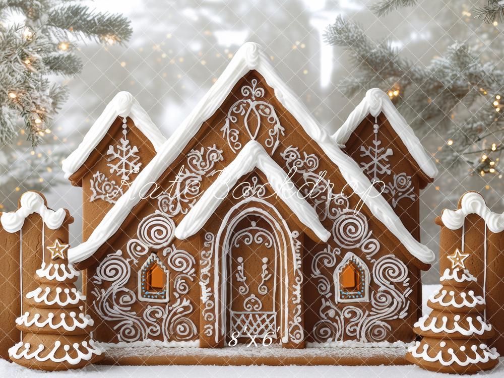 Kate Christmas Gingerbread House Snowy Forest Backdrop Designed by Mini MakeBelieve