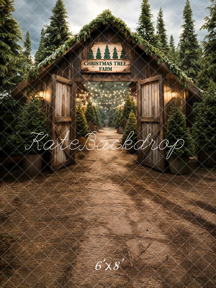 Kate Christmas Tree Farm Pine Forest Barn Backdrop Designed by Emetselch