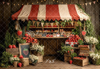 Kate Summer Strawberry Market Stand with Flowers and Crates Printed Backdrop Designed by Emetselch