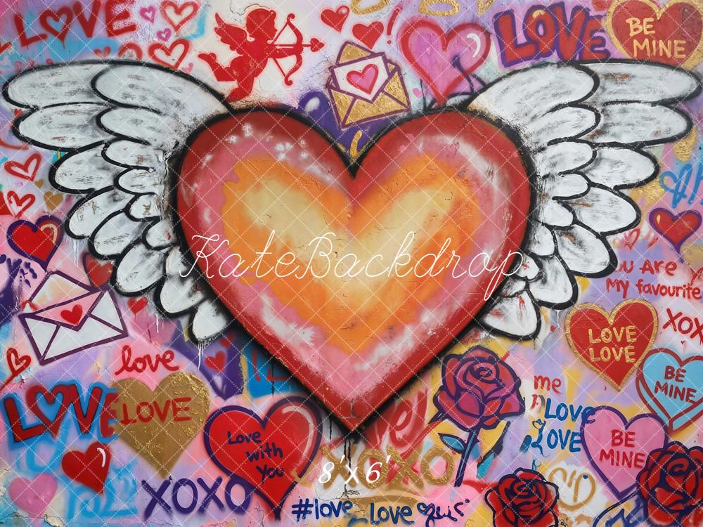 Kate Valentine's Day Graffiti Heart Wings Roses Backdrop Designed by Chain Photography