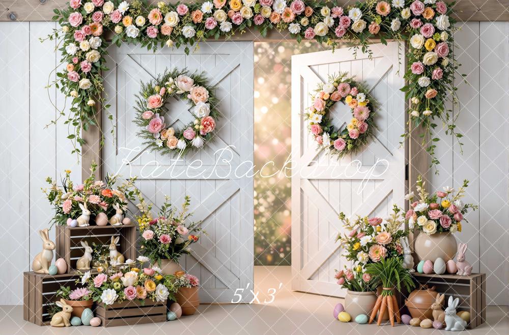 Kate Easter Bunny Barn Door Pastel Flowers Backdrop Designed by Mini MakeBelieve