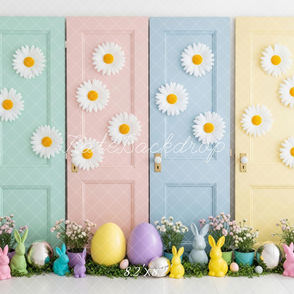 Kate Easter Bunny Pastel Doors Daisies Eggs Printed Backdrop Designed by Patty Roberts