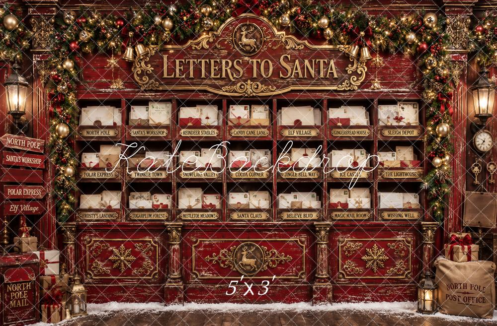 Kate Christmas Letters To Santa Vintage Red Post Office Printed Backdrop Designed by Ashley Paul