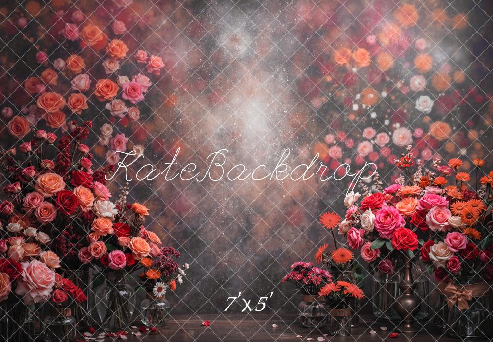 Kate Floral Pink Red Flower Arrangement Bokeh Backdrop Designed by Mini MakeBelieve