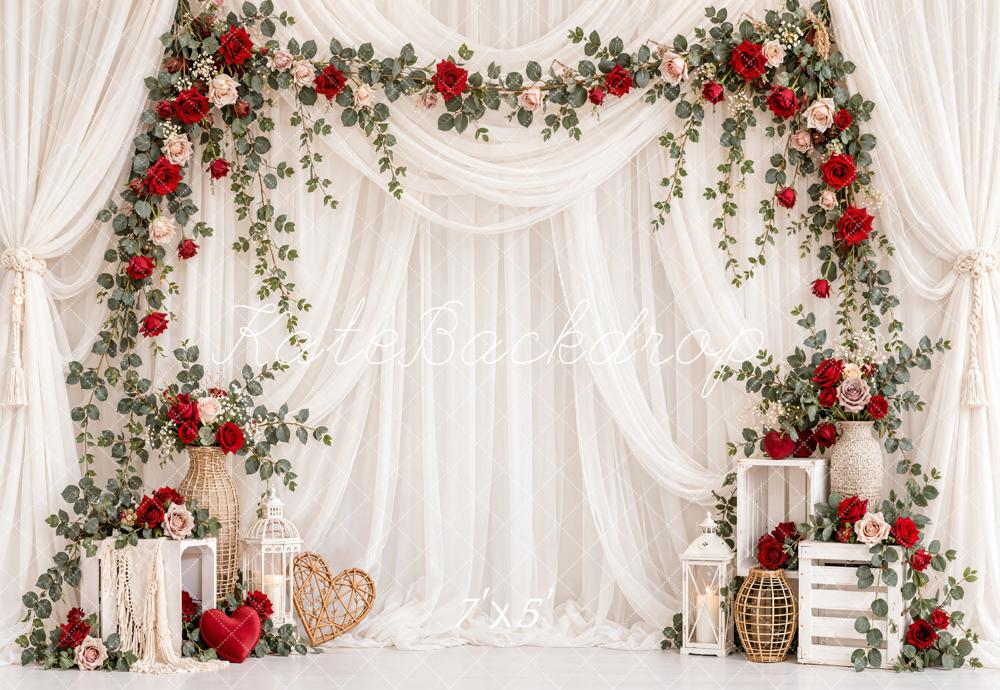 Kate Wedding Flower Arch Red Roses Printed Backdrop Designed by Emetselch