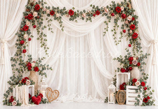 Lightning Deal Kate Valentine's Day White Drapes Flower Arch Roses Printed Backdrop Designed by Emetselch