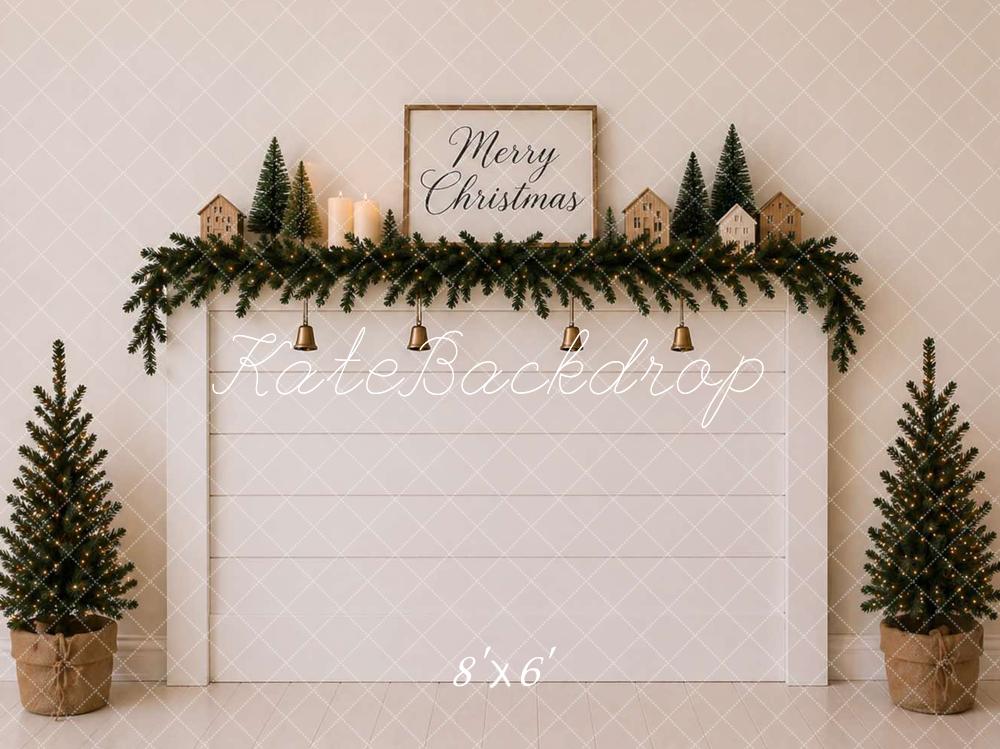 Kate Christmas Headboard Simple Noel Garland Trees White Printed Backdrop Designed by Caitlin Lynch