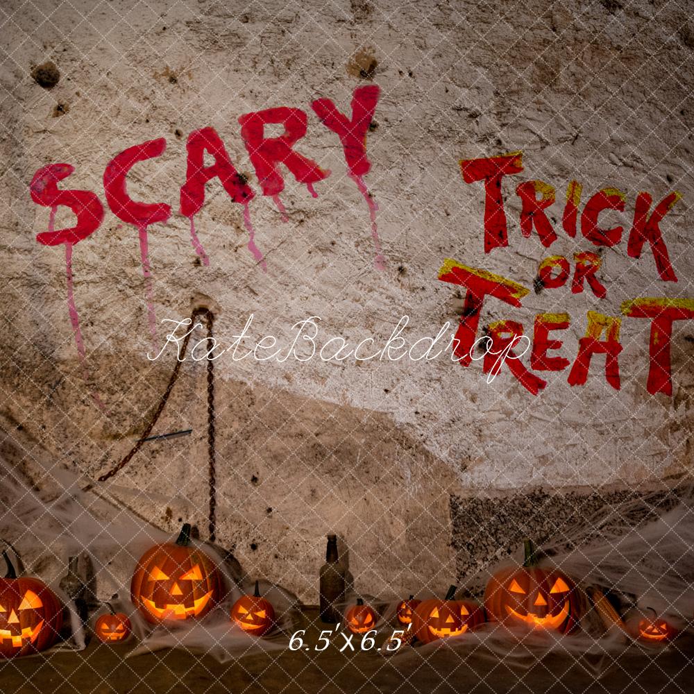 Kate Halloween Spooky Graffiti Wall Pumpkins Jack O Lantern Printed Backdrop Designed by Fantasyphotoart