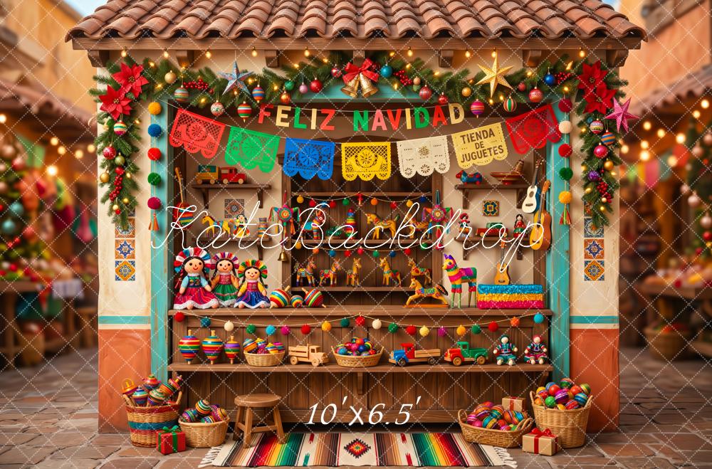 Kate Christmas Mexican Toy Market Papel Picado Printed Backdrop Designed by Patty Roberts