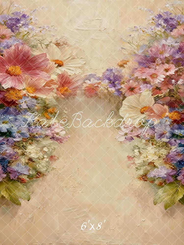 Kate Flower Arch Beige Floral Texture Printed Backdrop Designed by Chain Photography