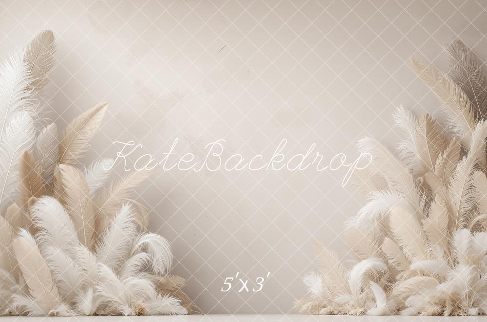 Kate Boho Feather Cream Wall Printed Backdrop Designed by Shutter Swan Studios