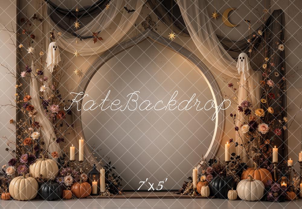 Kate Halloween Gothic Pumpkin Ghost Floral Drapes Arch Printed Backdrop Designed by Shutter Swan Studios