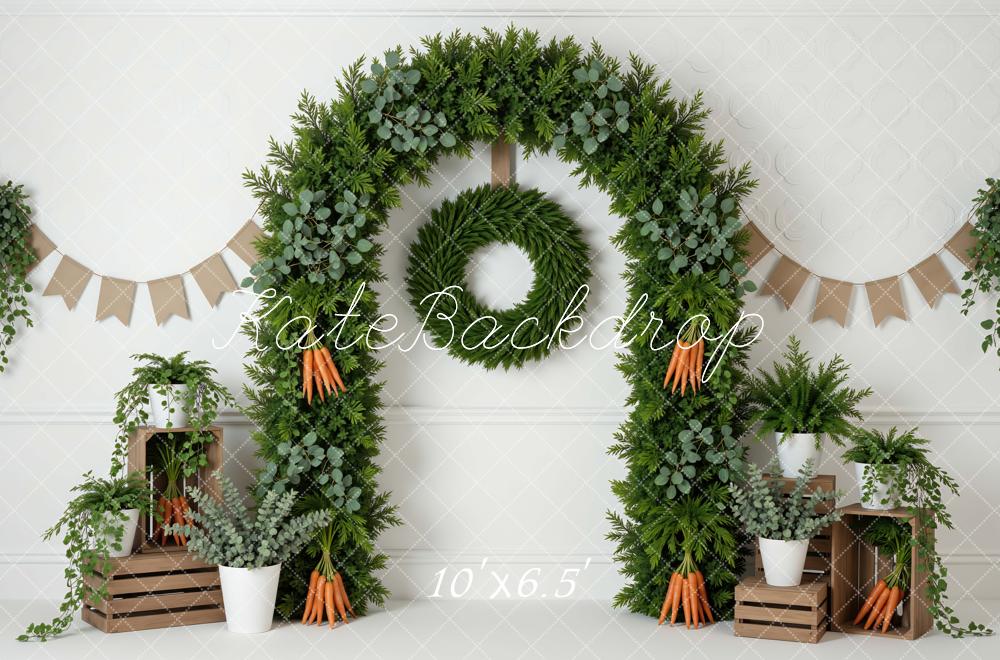 Kate Spring Flower Arch Greenery Carrots Crates Banner Printed Backdrop Designed by Mini MakeBelieve