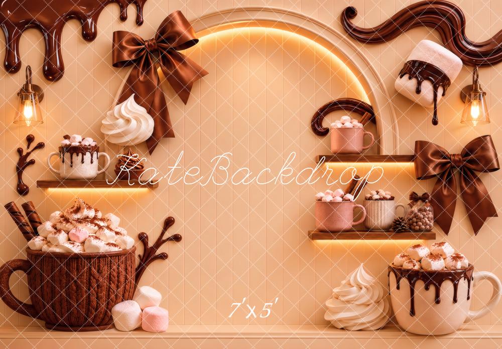 Kate Hot Chocolate Mug Marshmallow Bow Shelf Printed Backdrop Designed by Vertigo Productions