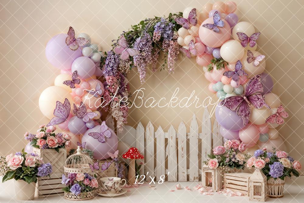 Kate Spring Flower Arch Balloons Butterflies Picket Fence Backdrop Designed by Emetselch