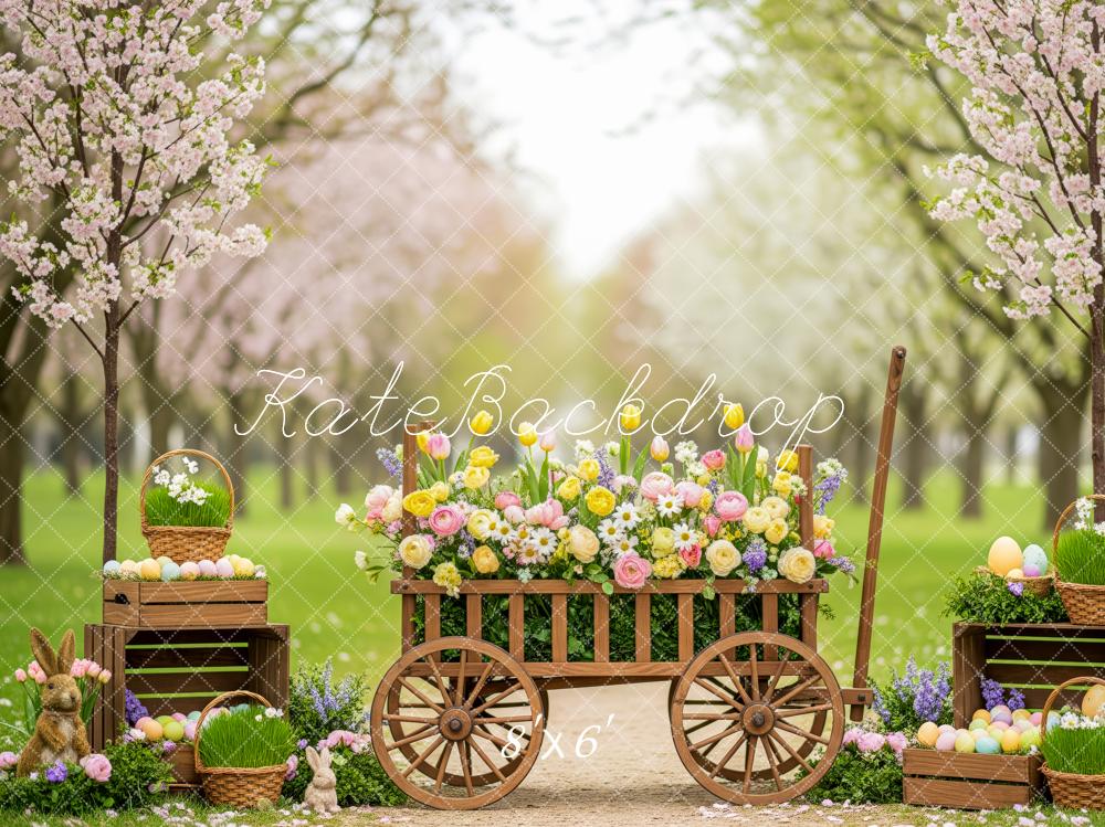 Kate Easter Bunny Flower Cart Blossom Trees Printed Backdrop Designed by Patty Roberts