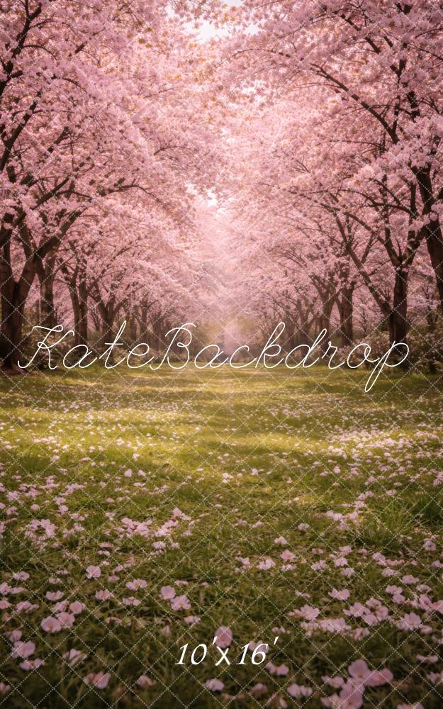 Kate Sweep Spring Pink Cherry Blossom Path Printed Backdrop Designed by Vertigo Productions