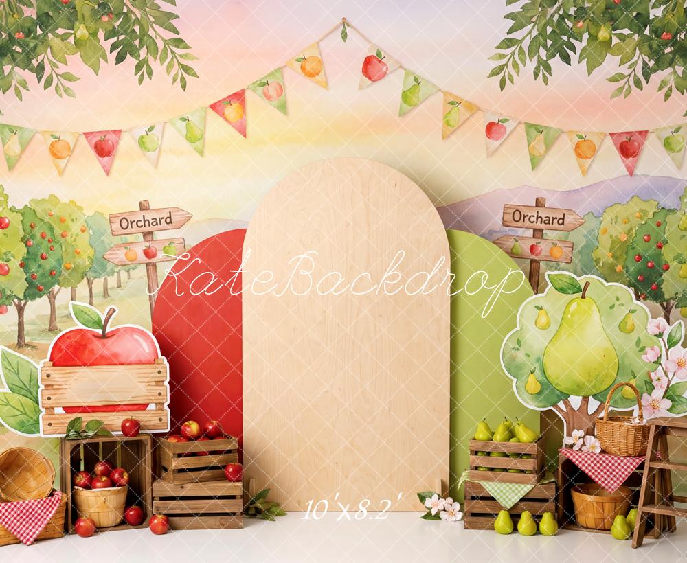 Kate Orchard Apple Pear Crates Baskets Trees Printed Backdrop Designed by Patty Roberts