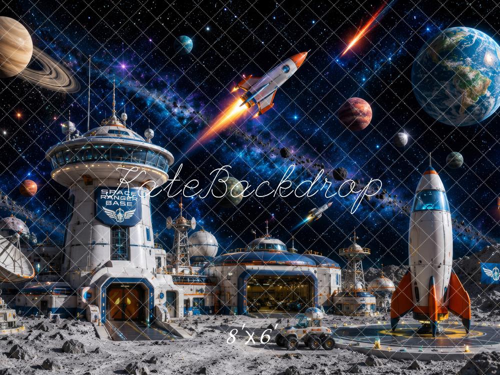 Kate Space Station Moon Base Rockets Printed Backdrop Designed by Megan Leigh Photography