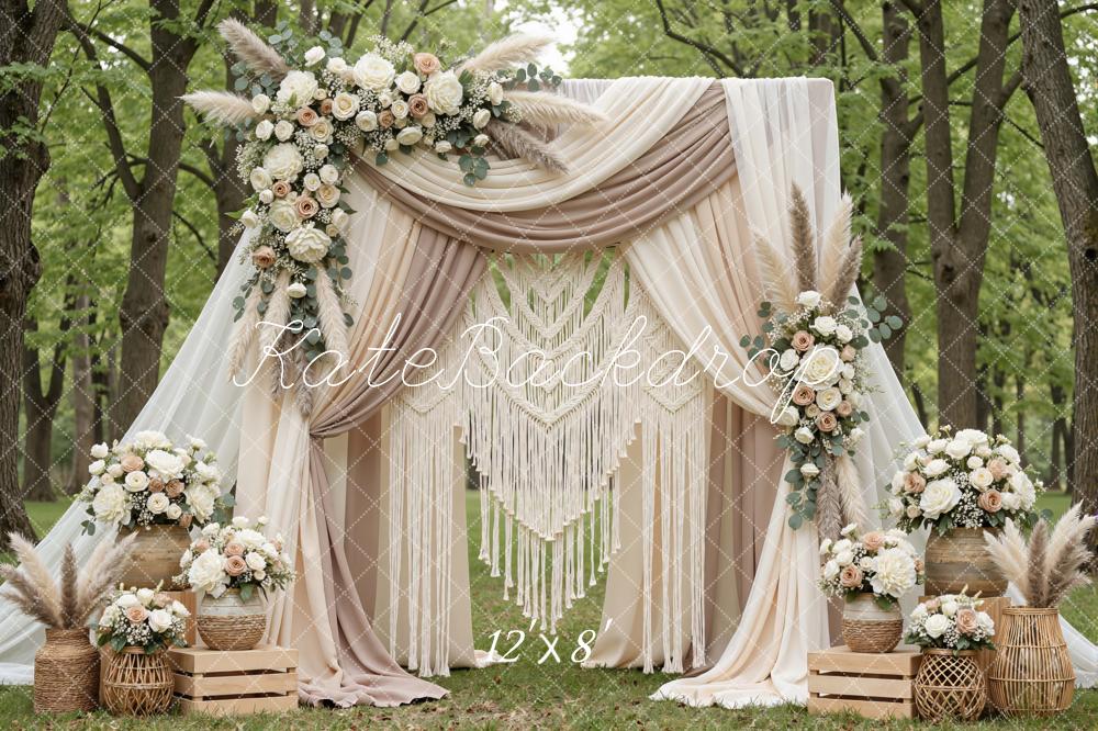 Kate Boho Flower Arch Macrame Drapes Backdrop Designed by Mini MakeBelieve