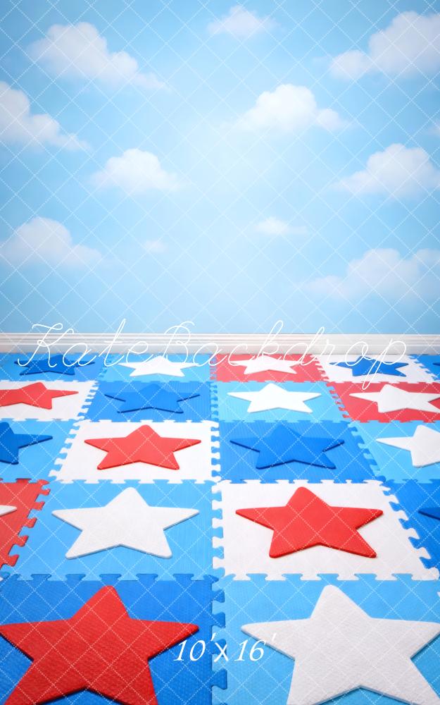 Kate Sweep Kids Playroom Foam Mats Stars Pattern Blue Printed Backdrop Designed by Vertigo Productions