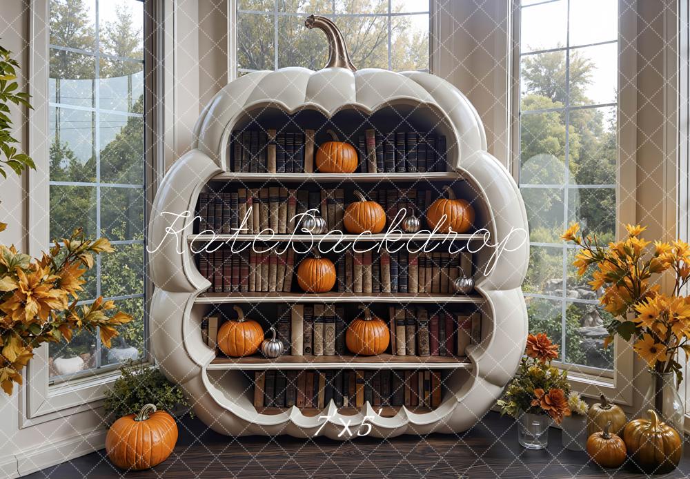 Kate Fall Pumpkin Cabinet Bookshelf Indoor Window Backdrop Designed by Mini MakeBelieve
