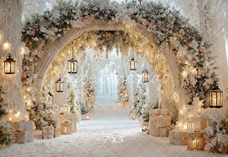 Kate Christmas Winter Flower Archway Lanterns Snowy Gifts Printed Backdrop Designed by Emetselch