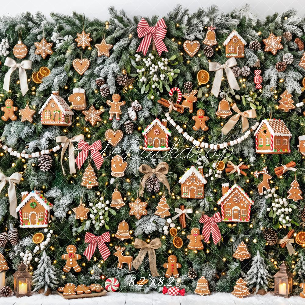 Kate Christmas Gingerbread Cookie Garland Pine Tree Wall Printed Backdrop Designed by Patty Roberts